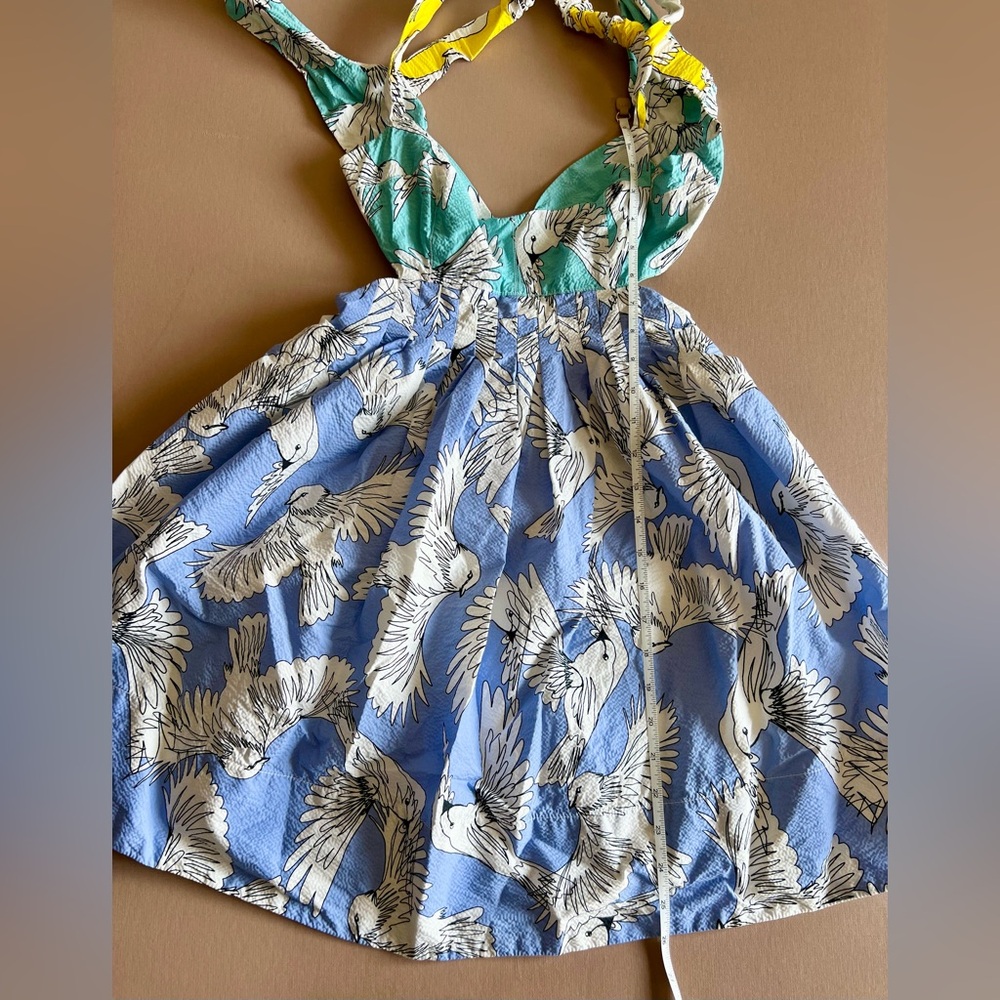 Anthropologie Maeve Tropical Bird Print Cutout Tie Back Mini Dress 2 - Picture 10 of 16